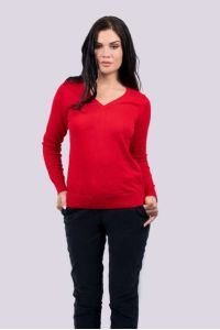 LE951 - WOMEN’S V-NECK FINE GAUGE COTTON PULLOVER - Legend Classics